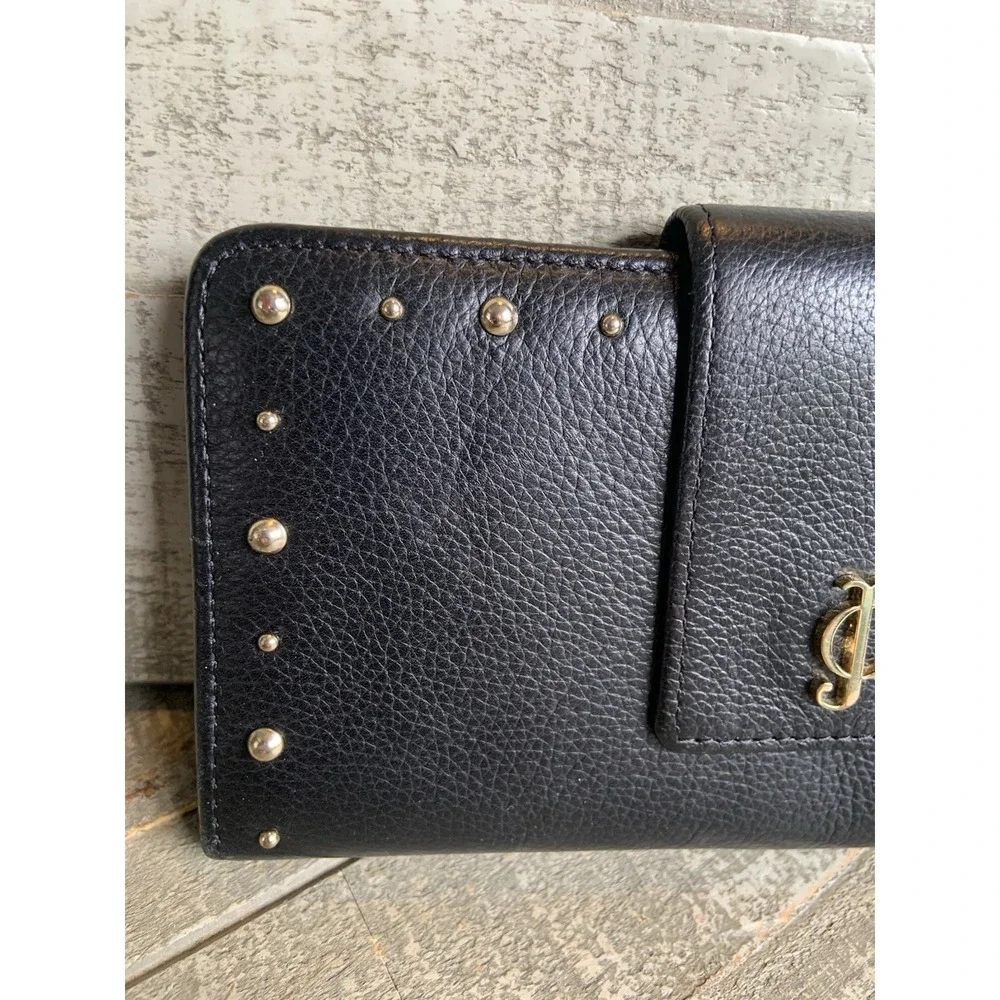 Juicy Couture Black Leather Wallet with Rose Gold Hardware Vintage Y2K Tri-Fold - Picture 2 of 7
